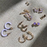 Boho Purple Butterfly Flower Star Stud Earrings Set