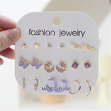 Boho Purple Butterfly Flower Star Stud Earrings Set