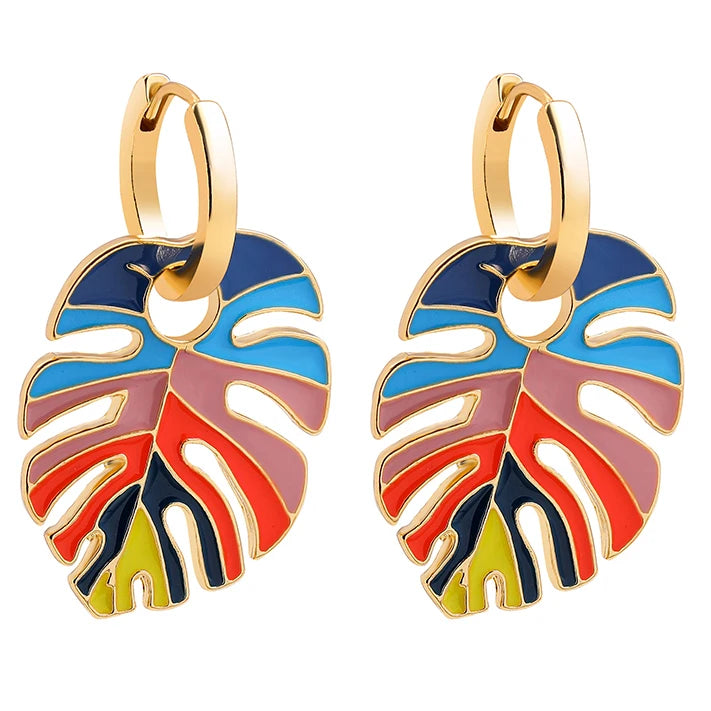 Boho Rainbow Feather Pendants Hoop Earrings for Women