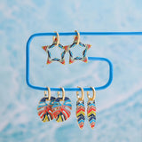 Boho Rainbow Feather Pendants Hoop Earrings for Women