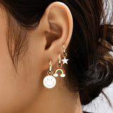 Boho Rainbow Feather Pendants Hoop Earrings for Women