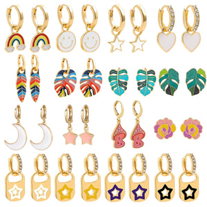 Boho Rainbow Feather Pendants Hoop Earrings for Women