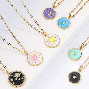Boho Rainbow Heart Pendant Necklace Colorful Moon Star Long Chain Couple Jewelry