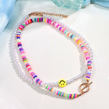 Boho Rainbow Smiley Face Beads Choker Necklace