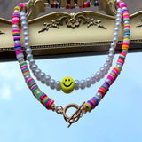 Boho Rainbow Smiley Face Beads Choker Necklace