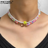 Boho Rainbow Smiley Face Beads Choker Necklace