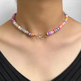 Boho Rainbow Smiley Face Beads Choker Necklace
