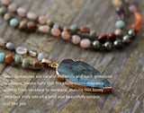 Boho Natural Stone Strawberry Quartz Pyrite Labradorite Pendant Necklace
