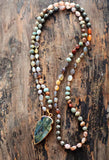 Boho Natural Stone Strawberry Quartz Pyrite Labradorite Pendant Necklace