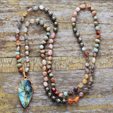 Boho Natural Stone Strawberry Quartz Pyrite Labradorite Pendant Necklace