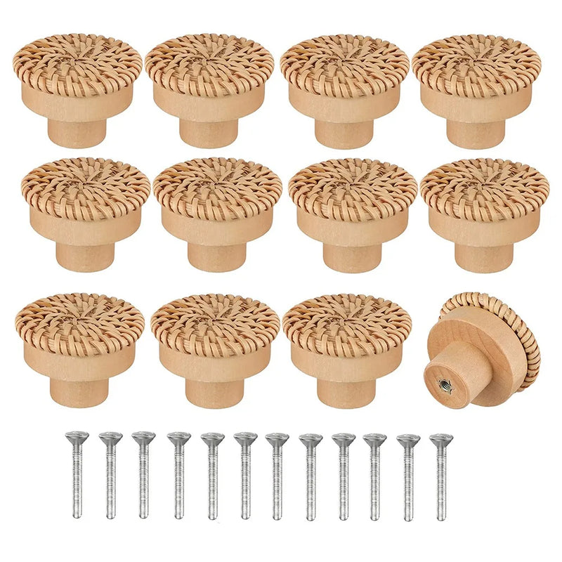 Boho Rattan Dresser Knobs for Furniture 12Pcs