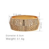 Boho Retro Metal Cuff Bangles For Women Big Bracelets Golden Tone Ethnic Jewelry