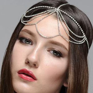 Boho Rhinestone Tassel Head Chain Wedding Headpiece Women