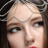 Boho Rhinestone Tassel Head Chain Wedding Headpiece Women