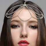 Boho Rhinestone Tassel Head Chain Wedding Headpiece Women