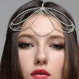 Boho Rhinestone Tassel Head Chain Wedding Headpiece Women
