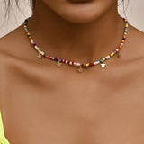 Boho Rice Beads Star Pendant Necklace Colorful Jewelry