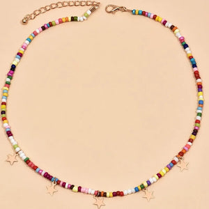 Boho Rice Beads Star Pendant Necklace Colorful Jewelry