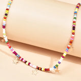 Boho Rice Beads Star Pendant Necklace Colorful Jewelry