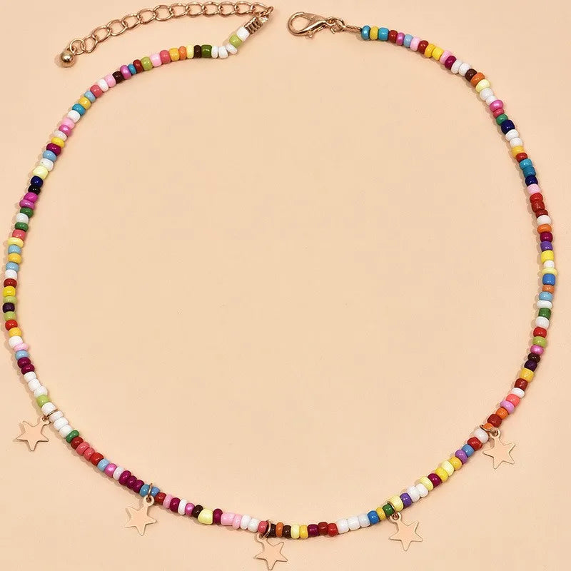 Boho Rice Beads Star Pendant Necklace Colorful Jewelry