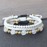 Boho Rope Bracelets 3pcs/set Pink Purple Green Stone Charm Beads