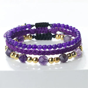 Boho Rope Bracelets 3pcs/set Pink Purple Green Stone Charm Beads