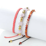Boho Rope Bracelets 3pcs/set Pink Purple Green Stone Charm Beads