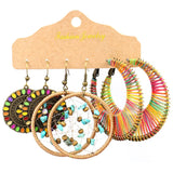 Boho Round Earrings Set Hollow Pattern Tassel Drop Oil Big Jewelry