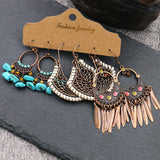 Boho Round Earrings Set Hollow Pattern Tassel Drop Oil Big Jewelry