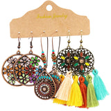 Boho Round Earrings Set Hollow Pattern Tassel Drop Oil Big Jewelry