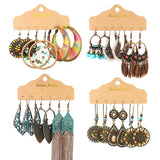 Boho Round Earrings Set Hollow Pattern Tassel Drop Oil Big Jewelry