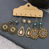 Boho Round Earrings Set Hollow Pattern Tassel Drop Oil Big Jewelry