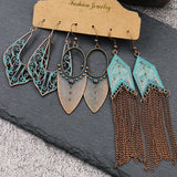 Boho Round Earrings Set Hollow Pattern Tassel Drop Oil Big Jewelry