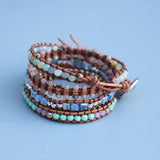 Boho Seeded Beads 4MM Amazonite Stone Wrap Bead Bracelet Women Jewelry