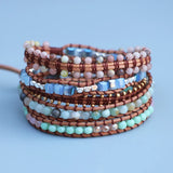 Boho Seeded Beads 4MM Amazonite Stone Wrap Bead Bracelet Women Jewelry