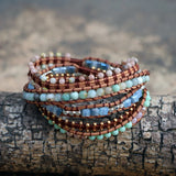 Boho Seeded Beads 4MM Amazonite Stone Wrap Bead Bracelet Women Jewelry