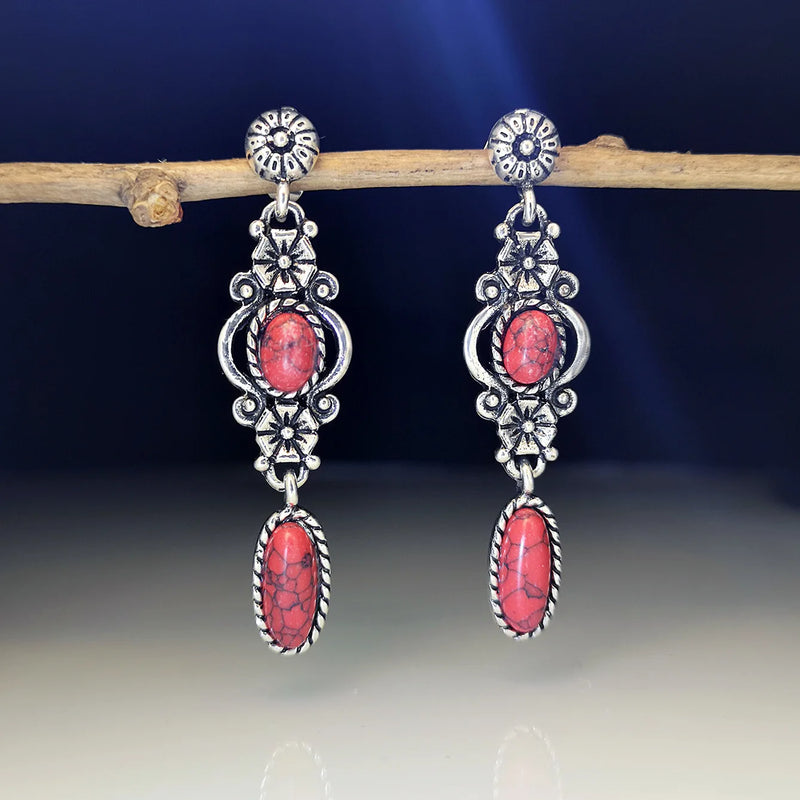 Boho Silver Flower Ear Drop Dangle Earrings Women Wedding Party Jewelry