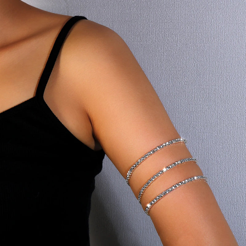 Boho Crystal Arm Bracelet Cuff Rhinestone Arm Chain Bangle