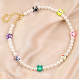 Boho Smiley Face Beaded Pearl Choker Creative Fruit Necklace