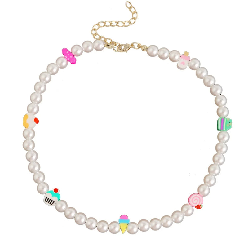 Boho Smiley Face Beaded Pearl Choker Creative Fruit Necklace