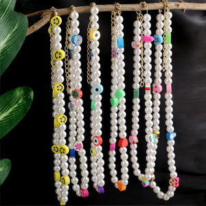 Boho Smiley Face Beaded Pearl Choker Creative Fruit Necklace