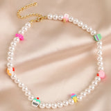Boho Smiley Face Beaded Pearl Choker Creative Fruit Necklace