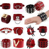 Boho Spike Rivets Bracelet Gothic Red PU Leather Cuff Bangle