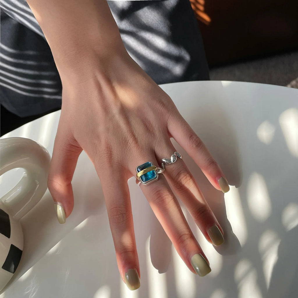 Vintage Boho Dark Rhinestone Rings for Women Knuckles Silver Open