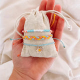 Boho Stained Glass Beads Bracelet Cotton Rope Woven Small Daisy Pendant