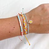 Boho Stained Glass Beads Bracelet Cotton Rope Woven Small Daisy Pendant