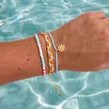 Boho Stained Glass Beads Bracelet Cotton Rope Woven Small Daisy Pendant
