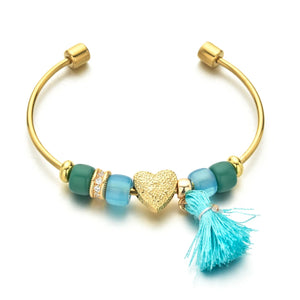 Boho Stainless Steel Tassel Bangle Open Plated Bracelet Gift