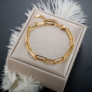 Boho Double Chain Bracelet Women Plated Jewelry Minimalism Paper Clip Chain