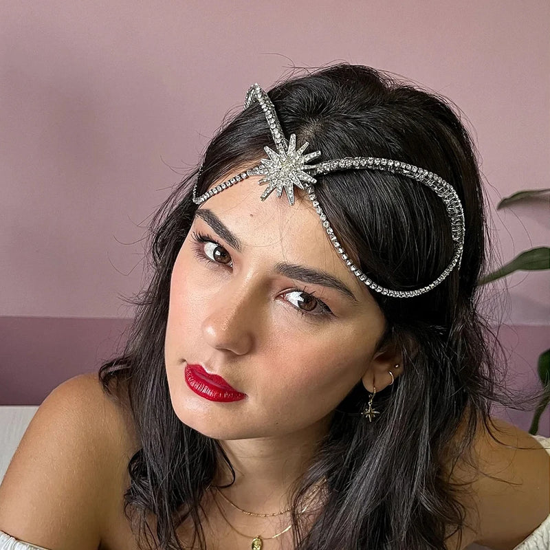 Boho Star Head Chain Hairpin Crystal Headpiece